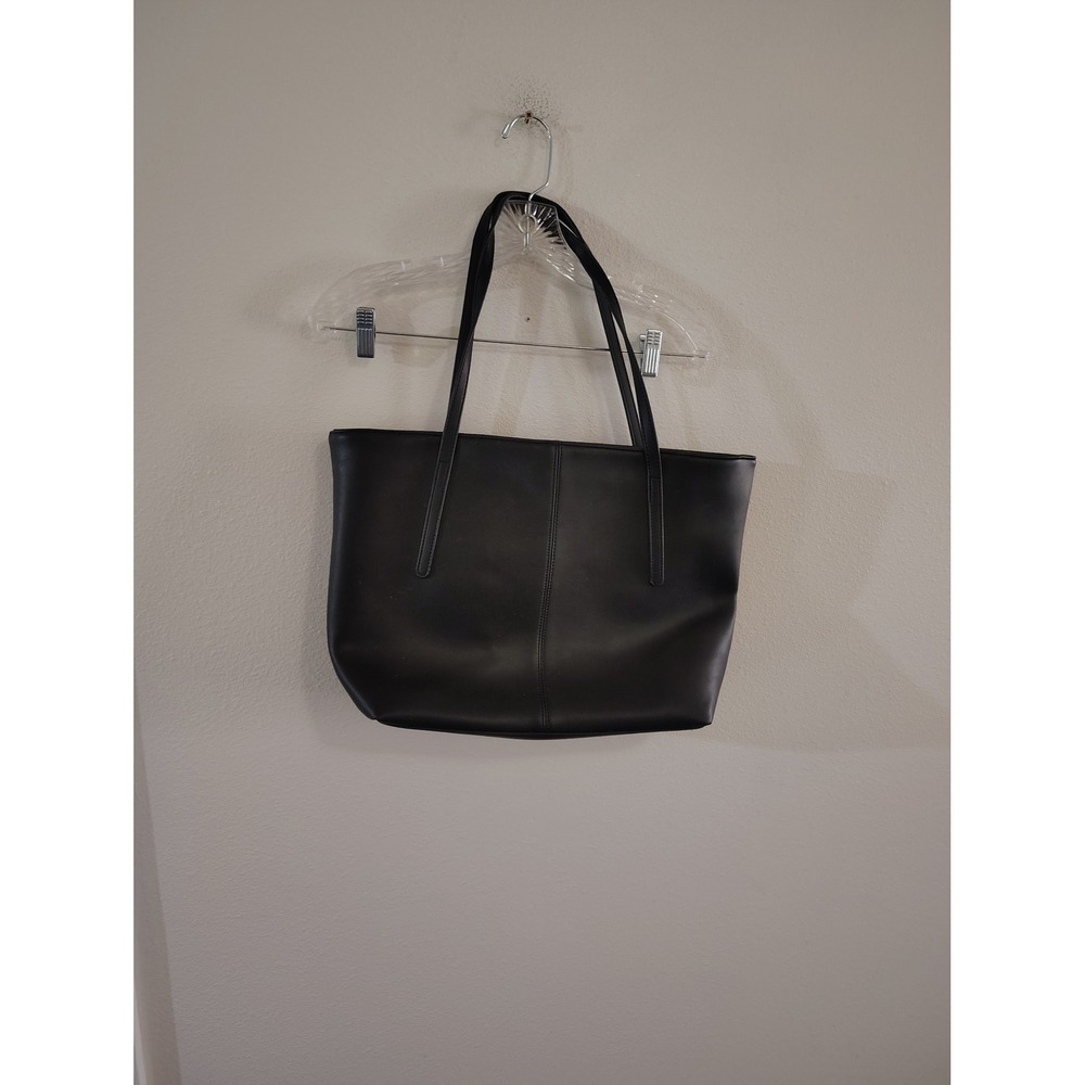 Coofit Black Faux Leather Tote Bag Minimalist Shoulder Bag Work Travel Purse